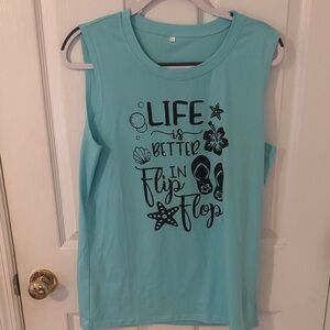 Sleeveless Graphic Tank Top - Aqua